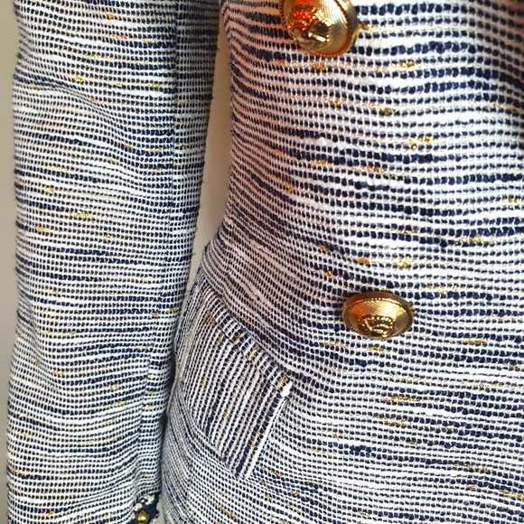 Women' tweed studded Metallic blazer Double breasted Sze S blue gold cocktail - Picture 4 of 11